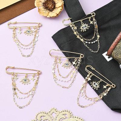 5Pcs Rhinestone Eye & Alloy Star Charms Safety Pin Brooch JEWB-CJ0003-44-1
