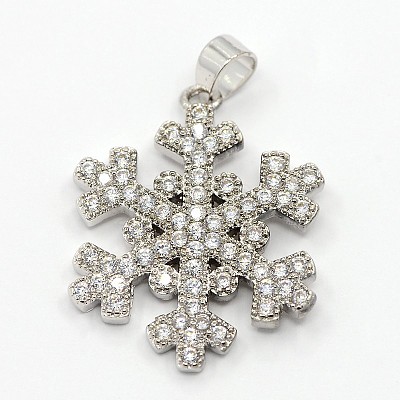CZ Christmas Jewelry Brass Micro Pave Cubic Zirconia Snowflake Pendants ZIRC-M026-01P-1