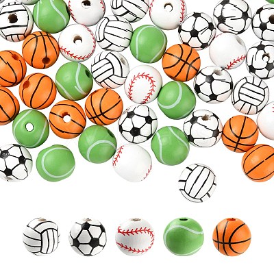 100Pcs 5 Style Painted Natural Wood European Beads WOOD-LS0001-45-1