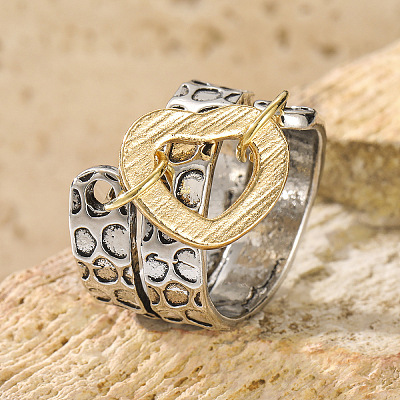 Hammered Alloy Finger Link Rings for Women FS-WG9B92C-01-1