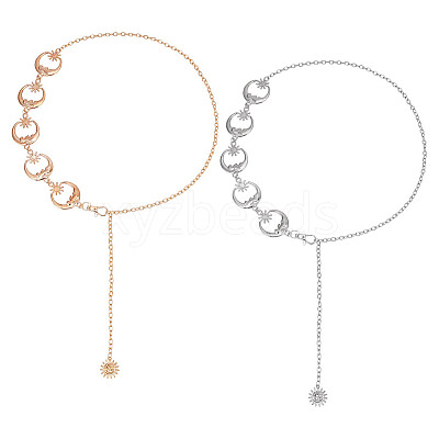 2Pcs 2 Colors Moon & Sun Alloy Link Chain Belts AJEW-GO0001-78B-1