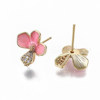 Brass Enamel Micro Clear Cubic Zirconia Stud Earring Findings KK-R114-01-NF-1