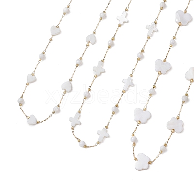304 Stainless Steel & Natural White Shell Butterfly Cross Heart Link Chain Necklaces for Women NJEW-JN05808-1
