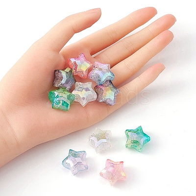 10Pcs 5 Colors UV Plating Transparent Crackle Acrylic Beads OACR-YW0001-57-1