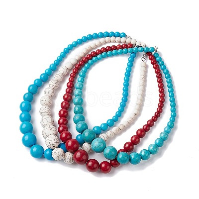 Dyed Synthetic Turquoise Graduated Beaded Necklaces NJEW-P279-03-1
