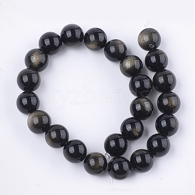 Natural Golden Sheen Obsidian Beads Strands X-G-S333-8mm-025-1