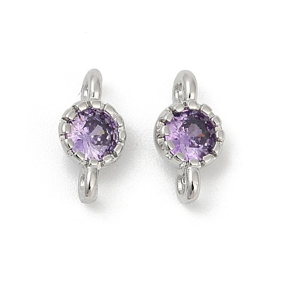 Brass Cubic Zirconia Flat Round Connector Charms KK-H204-02P-01-1
