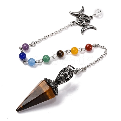 Natural Tiger Eye Pointed Hexagonal Cone Dowsing Pendulums G-Q184-03F-AS-1
