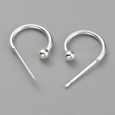 Brass C-shaped Hoop Circle Ball Stud Earrings KK-O131-07S-1