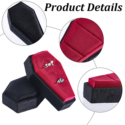 1Pc Coffin Shaped Velvet Ring Organizer Boxes AJEW-BBC0001-08-1