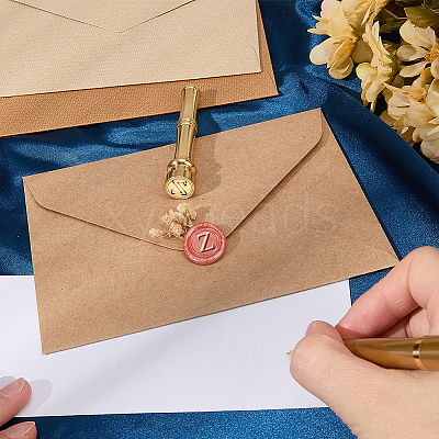 1Pc Golden Tone Brass Wax Seal Stamp Heads with Bamboo Stick Shaped Handles STAM-CP0001-05Z-1