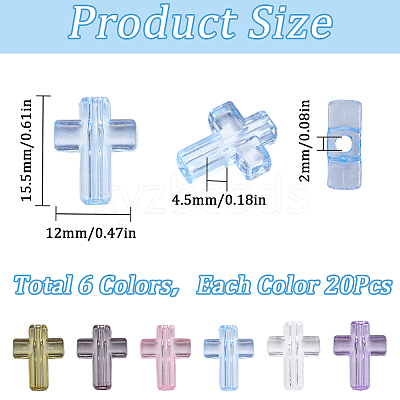 120Pcs 6 Colors Transparent Plastic Beads KY-SC0002-15-1