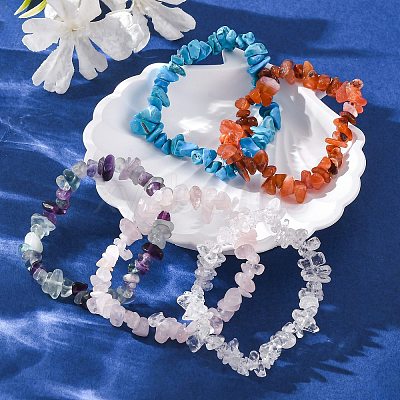 Chips Natural & Synthetic Gemstone Beaded Stretch Bracelets BJEW-JB01826-1