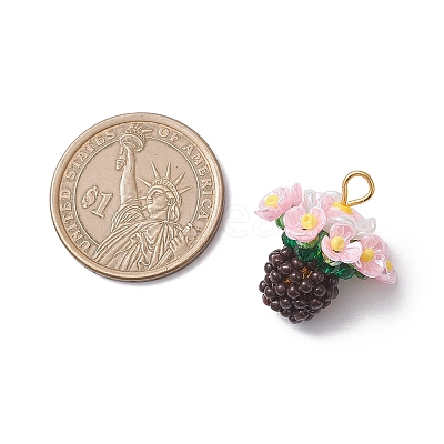 Resin Glass Seed Beaded Flower Pendants PALLOY-MZ01106-03-1