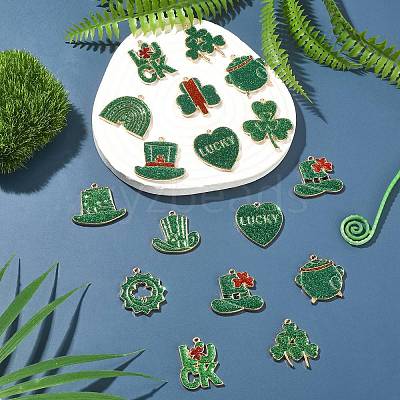 24Pcs 12 Styles Saint Patrick's Day Glitter Alloy Enamel Pendants ENAM-CJ0005-62-1