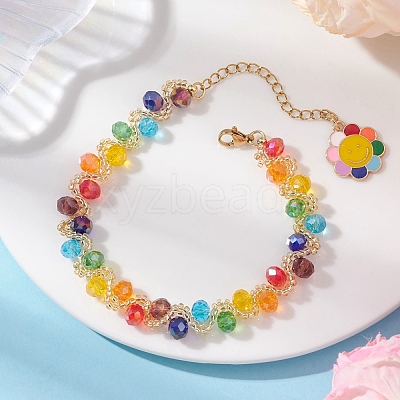 Smiling Face Adjustable Glass Seed Beaded Bracelets for Women BJEW-MZ00339-1