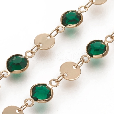 Handmade Flat Round Glass Beaded Chains CHC-G008-04LG-01-1