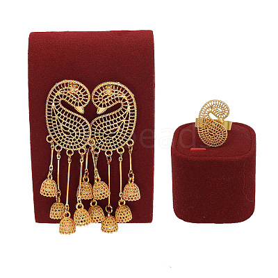 Hollow Flower Alloy Stud Dangle Earrings & Cuff Rings Sets for Women FS-WG1AAB0-01-1