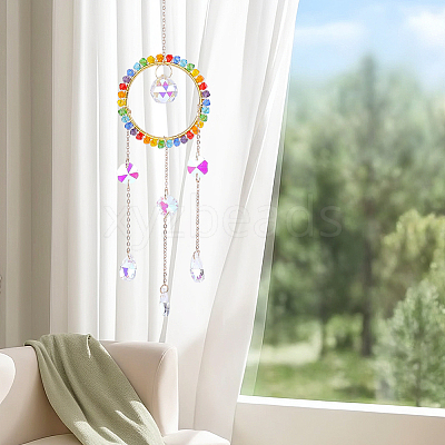 1Pc Colorful Glass Beaded Woven Net Suncatchers AJEW-CY0001-95C-1