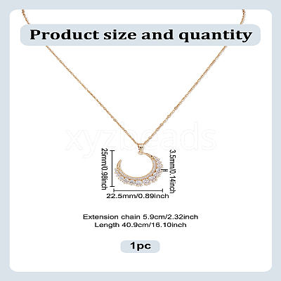 1PC Stainless Steel Pave Clear Cubic Zirconia New Moon Pendant Necklaces NJEW-LP0009-53-1