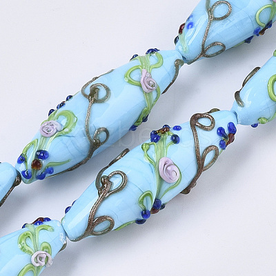 Handmade Gold Sand Lampwork Beads Strands LAMP-T007-02F-1