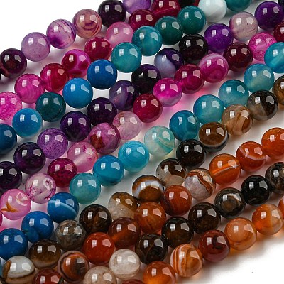 Natural Striped Agate/Banded Agate Strands G-Q842-8mm-M-1