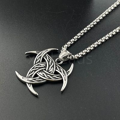Viking Men's Triple Horn of Odin 304 Stainless Steel Pendant Necklaces FR0632-1