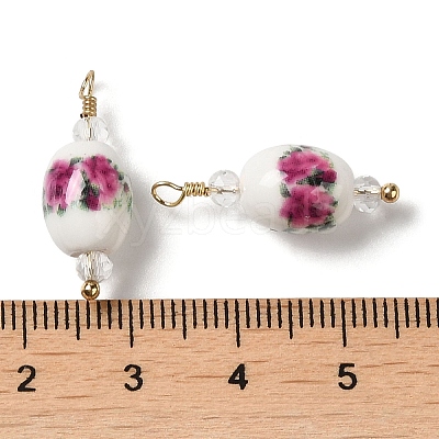 Handmade Floral Printed Porcelain Pendants KK-P242-19G-01-1