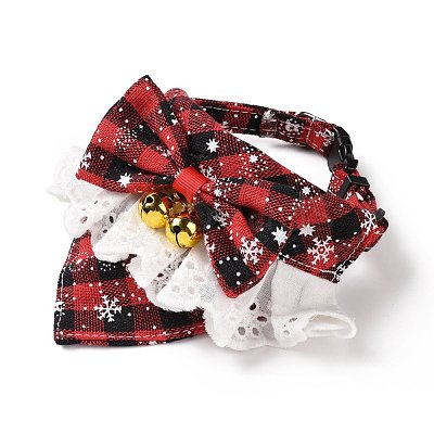 Cloth Pet's Christmas Bowknot Collar AJEW-D051-03G-1