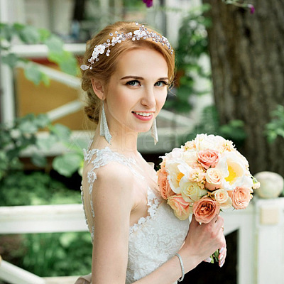 2Pcs 2 Colors Wedding Bridal Flower ABS Plastic Imitation Pearl Headband OHAR-GO0001-09-1