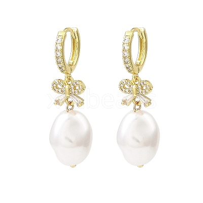Bowknot Brass Micro Pave Cubic Zirconia Hoop Earrings EJEW-L270-009G-1