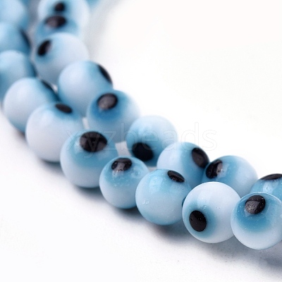 Handmade Evil Eye Lampwork Round Bead Strands X-LAMP-L055-4mm-07-1