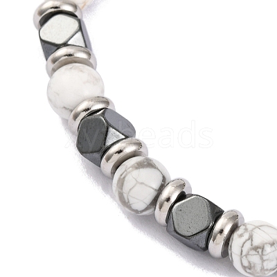 Natural Howlite & Magnetic Synthetic Hematite Round Beaded Bracelet X-BJEW-P339-02P-06-1