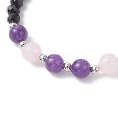 Natural Rose Quartz & Glass Round Beaded Bracelets for Women BJEW-JB12210-02-1