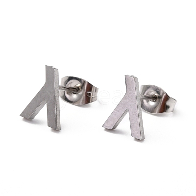 Tarnish Resistant 304 Stainless Steel Greek Alphabet Stud Earrings STAS-D007-07P-11-1