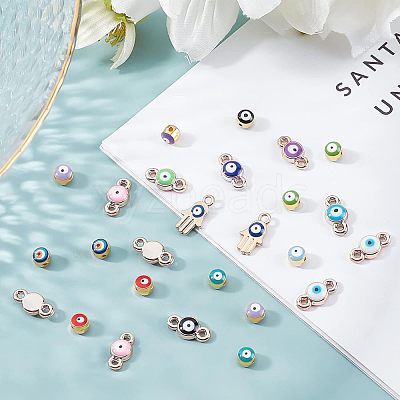 48Pcs 8 Colors Evil Eye Alloy Enamel European Beads ENAM-NB0001-50-1