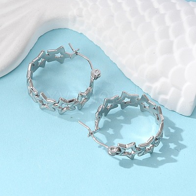 Non-Tarnish Hollow Star 304 Stainless Steel Hoop Earrings for Women STAS-A057-14P-1