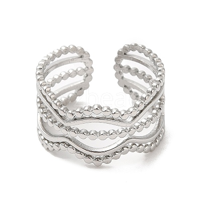 Non-Tarnish 304 Stainless Steel Wave Open Cuff Ring for Women RJEW-M149-36P-1
