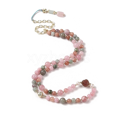 Natural Agate & Pearl &  Natural Rose Quartz Beaded Necklaces NJEW-L119-08G-1