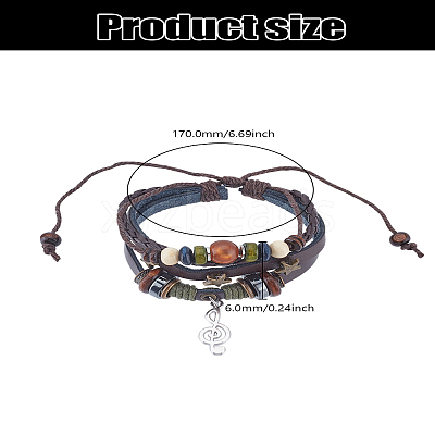 1Pc Leater Braided Multi-strand Bracelet with Alloy Musical Note Charms MUSI-LP0001-01A-1
