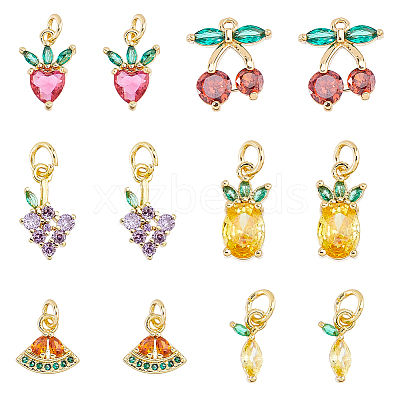 12Pcs 6 Styles Brass Micro Pave Gold Cubic Zirconia Charms ZIRC-HS0001-25A-NF-1