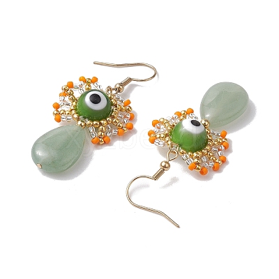 Natural Green Aventurine Dangle Earrings EJEW-MZ00169-03-1