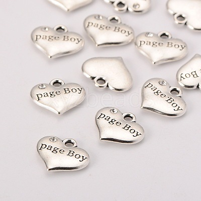 Wedding Theme Antique Silver Tone Tibetan Style Heart with Page Boy Rhinestone Charms TIBEP-N005-14B-1