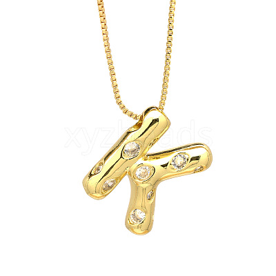 Brass Micro Pave Clear Cubic Zirconia Initial Pendant Necklaces FS-WGF17D9-16-1
