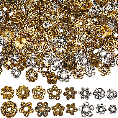320Pcs 16 Styles Tibetan Style Bead Caps TIBE-SC0002-15-1
