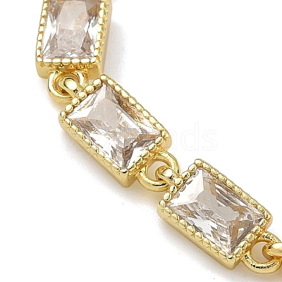 Rectangle Brass Pave Cubic Zirconia Link Chain Bracelets for Women BJEW-P385-05G-01-1