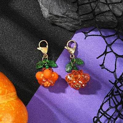 2Pcs Halloween Theme Pumpkin Glass Seed Beads Pendant Decorations HJEW-MZ00283-1