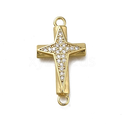 Brass Clear Cubic Zirconia Cross Connector Charms ZIRC-I070-010G-1