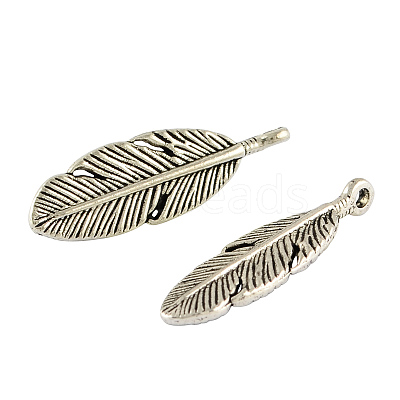 Tibetan Style Alloy Feather Pendants TIBEP-A87-AS-RS-1