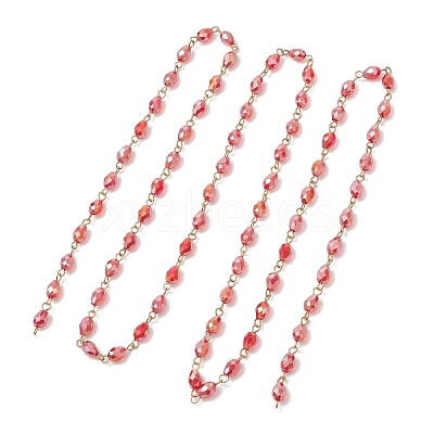 Oval Glass Beaded Link Chains AJEW-JB01471-02-1